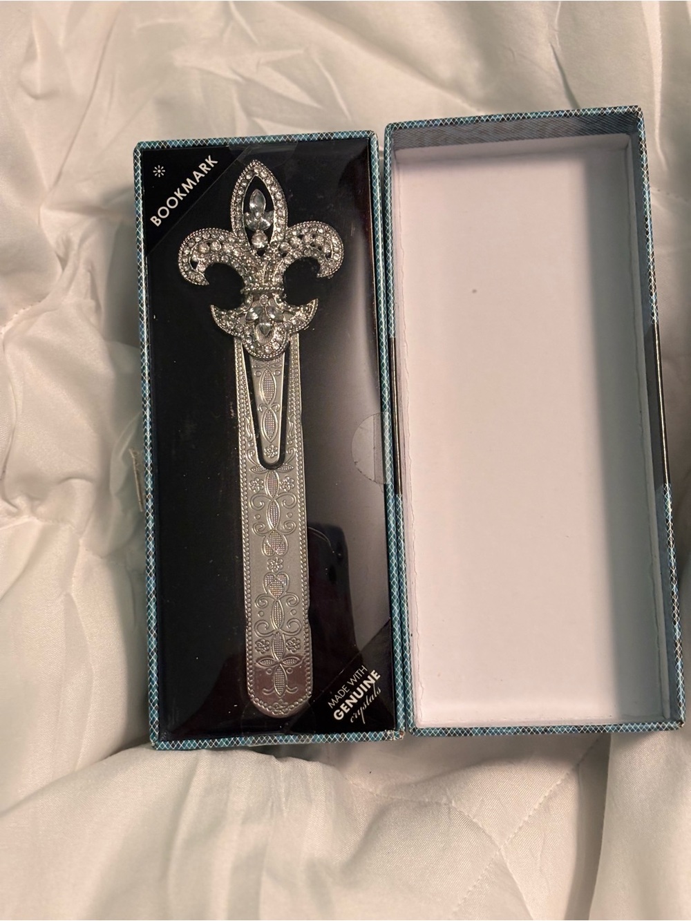 Rhinestone Fleur-de-lis Metal Bookmark - Silver